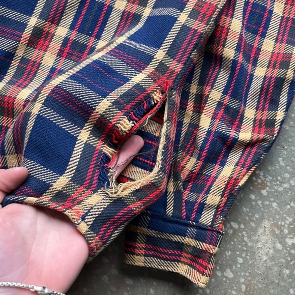 VTG 70s BIG MIKE Vintage Plaid Flannel Shirt Men Made in USA Red Blue Tan L - Picture 8 of 8